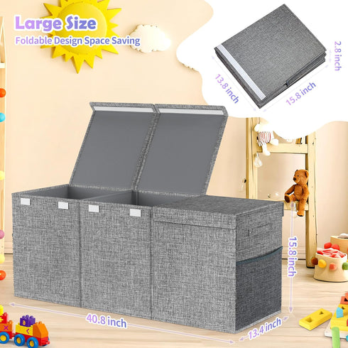 40"x14"x16", Mabahoo Extra Large Toy Box Chest with Lids, Collapsible Sturdy Kids Toy Storage Organizer Boxes for Boys