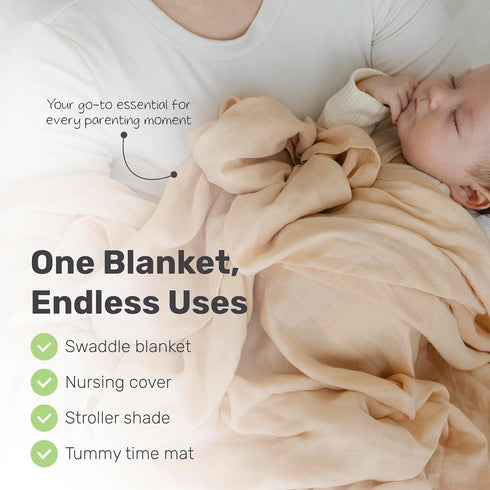 Set, 4 Pack Muslin Baby Swaddle Blankets, Soft Bamboo Cotton Blend, Lightweight Breathable Multi-Use Swaddle, Nursing