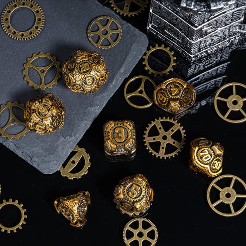 Metal Dice Set D&D, 7-Die DND Dice with Gift Bag for Dungeons and Dragons Role Playing Games (Antique Gold)