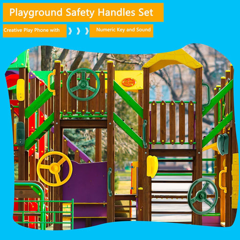 8 Pcs Playground Accessories for Swingset, Steering Wheel, Safety Handles, Plastic Phone Toy for Kids Outdoor Playset