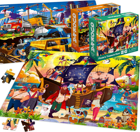 QUOKKA 100 Piece Puzzles for Kids Ages 4-6, 3 Floor Puzzles for Toddlers 3-5, Learning Toy for 6-8 Year Olds