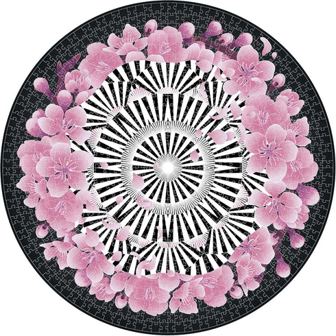 Lavievert - 1000 Piece Round Jigsaw Puzzle Game for Adults and Kids - Romantic Cherry Blossom