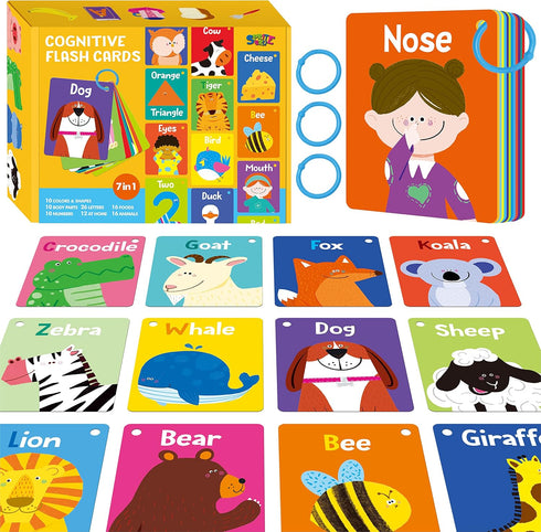 50 PCS Kid First Cognitive Flashcards, Double Sided Colorful Cards for Pre-K Learning Tool