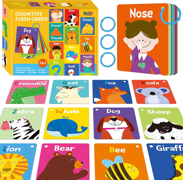 50 PCS Kid First Cognitive Flashcards, Double Sided Colorful Cards for Pre-K Learning Tool