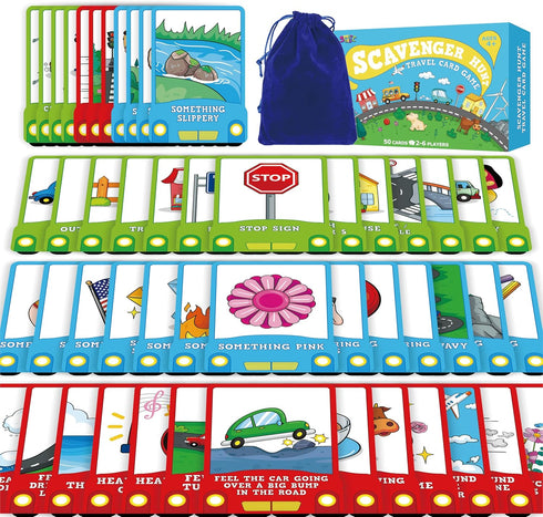 SpriteGru 50PCS Travel Scavenger Hunt Card Game, Road Trip Car Games Fun