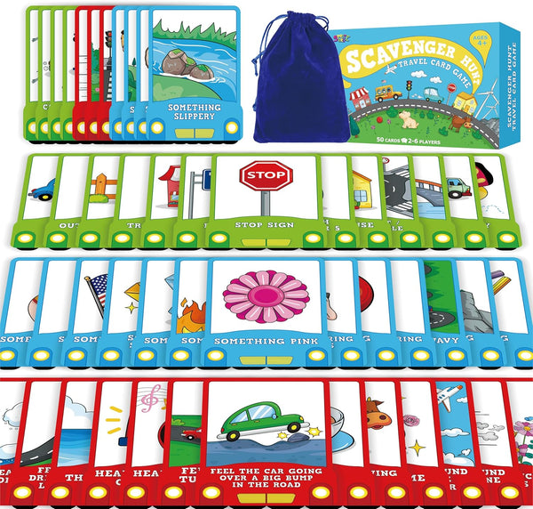 SpriteGru 50PCS Travel Scavenger Hunt Card Game, Road Trip Car Games Fun