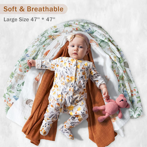 3-Pack 100% 47 47 Inches Cotton Muslin Swaddle Blankets, Large x Breathable Soft Receiving Blankets for Newborns