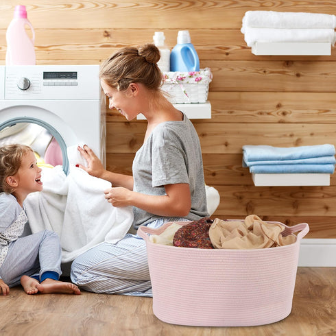 Large Rectangle Toy Basket, 22"x17"x12" Woven Cotton Rope Storage for Kids, Laundry Basket for Clothes and Towels