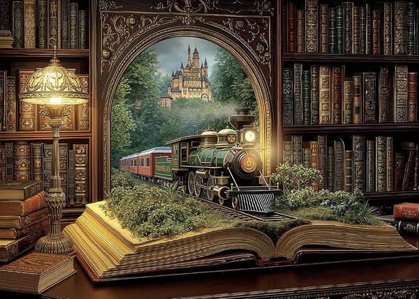 BUAHA Magic Books Train Puzzles for Adults 1000 Pieces Nature Pretty Library Art