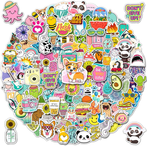 Cute Stickers Bulk 200Pcs - Vsco Waterproof Stickers for Hydroflasks, Decals for Kids, Scrapbook Packs for Teens