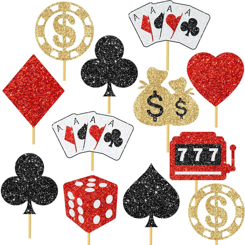14Pcs Casino Party Centerpiece Sticks, Glitter Las Vegas Party Decorations for Casino Theme Birthday and Baby Shower