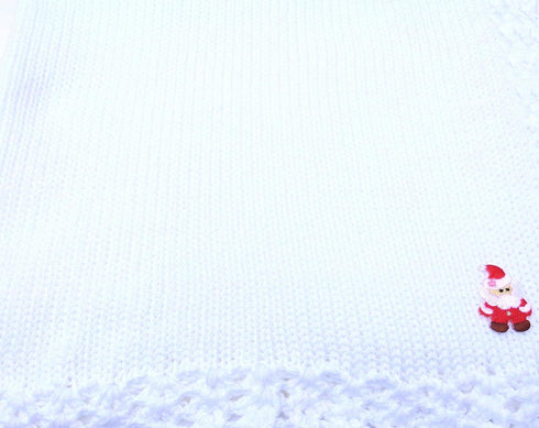 BUBU Knitted White Cotton Baby Blanket with Santa Claus Applique