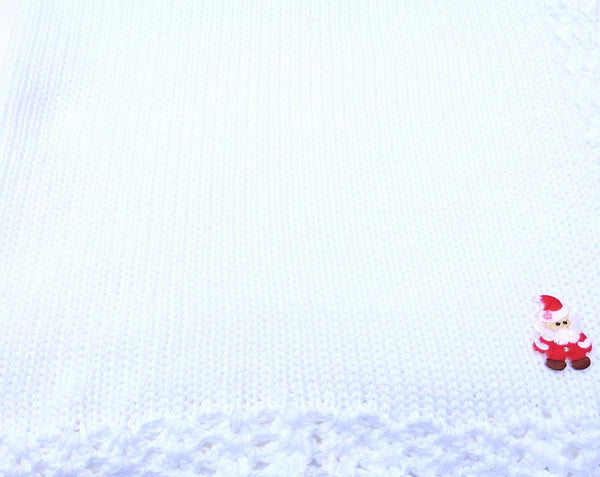 BUBU Knitted White Cotton Baby Blanket with Santa Claus Applique