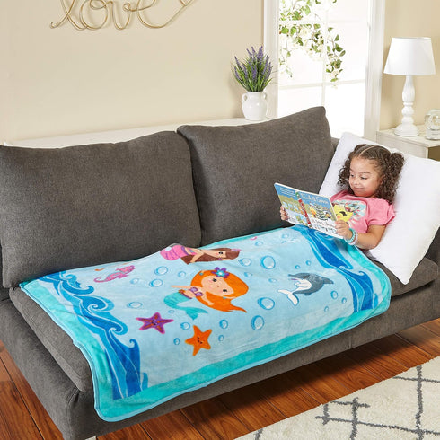 EVERYDAY KIDS Toddler Throw Blanket - 30" x 40" Mermaids Undersea Adventure, Super Soft & Warm