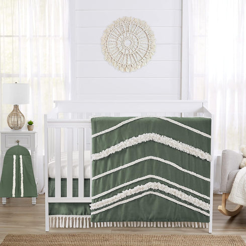 Sweet Jojo Designs Dark Green Boho Chic Girl Boy Unisex Baby Crib Bed Skirt Nursery Dust Ruffle Solid Sage Hunter Ivory