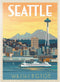 MyPuzzle Seattle, WA: Ferry Vintage Poster - Premium 1000 Piece Jigsaw Puzzle for Adults
