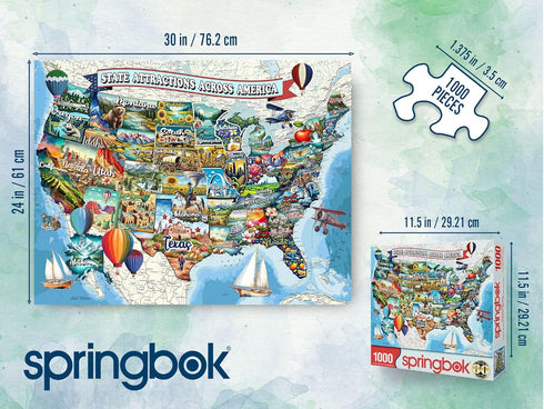 1000 Springbok All American Attractions Piece Jigsaw Puzzle for Adults - Map of USA - Unique Cut Pieces - Made in USA