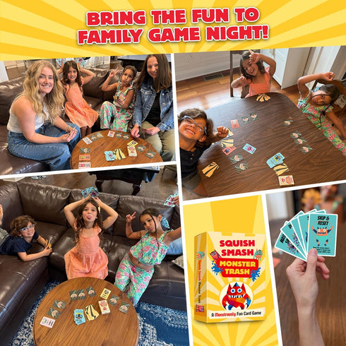 7+, 25 15 HIBULL Squish Smash Monster Trash - A Card Game of Fast Chain-Reactions | Fun Family Game for Kids & Adults |