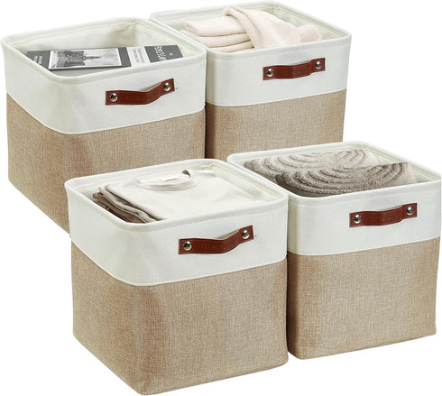 DECOMOMO Cube Storage Bin Storage Cubes 12 x 12, Set of 4 - Foldable Fabric Bins with Faux Leather Handles