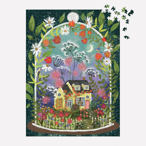 Galison Bloomarium – 1000 Piece Joy Laforme Jigsaw Puzzle of A Cozy Cottage in A Blooming Terrarium