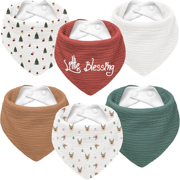 Susurration Muslin Baby Drool Bibs 6Pack Soft Triangular Adjustable Baby Bandana Bibs