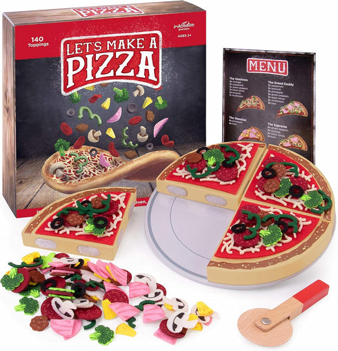 Let's Make a Pizza - Pretend Food Playset with 4 Wooden Pie