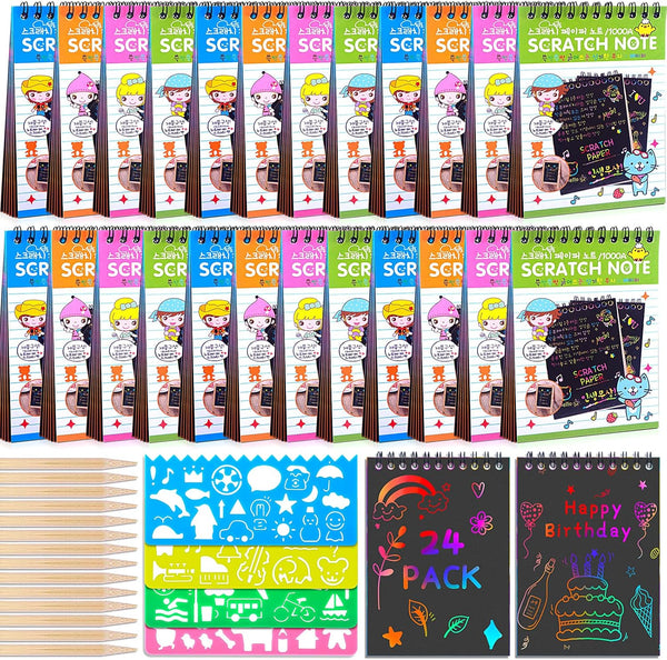 POKONBOY 24 Pack Rainbow Scratch Paper Notebooks, Scratch Note Pads for Kids, Art Party Supplies for Boys and Girls