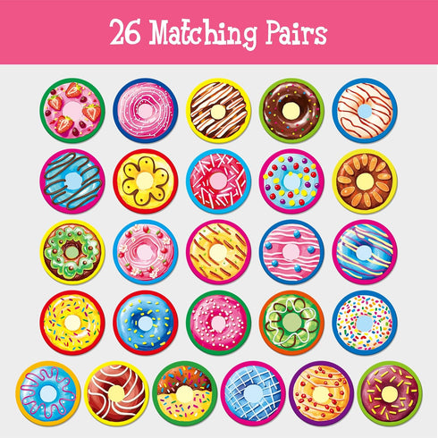 52 26 4 5 6 Hebayy PCS Donut Matching Game, Designs Dessert Cards Engaging Food Memory Game, Educational Learning Toys