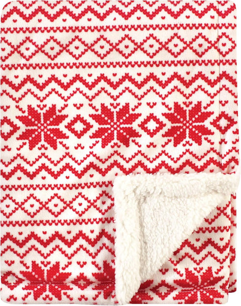 Hudson Baby Unisex Baby Plush Mink and Sherpa Blanket, Red Fair Isle, One Size for Infants