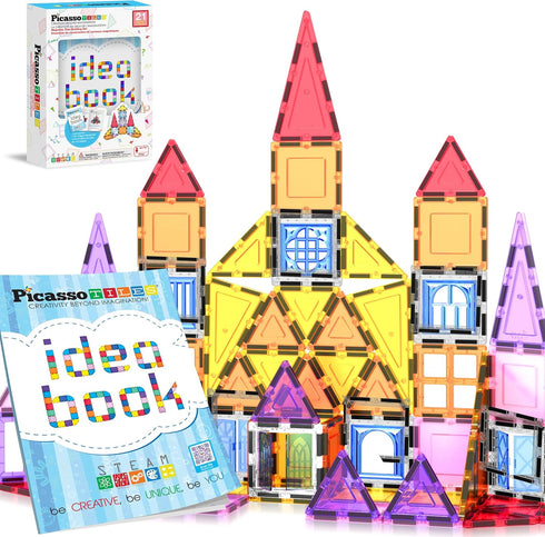 PicassoTiles Magnetic Tiles Magnet Toys Building Blocks Construction Set with 110+ Pages