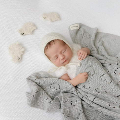 100% Heirloom Knit Heart Receiving Unisex Blanket for Boys and Girls - Luxury Cotton Baby Blanket - Soft Warm Swaddle