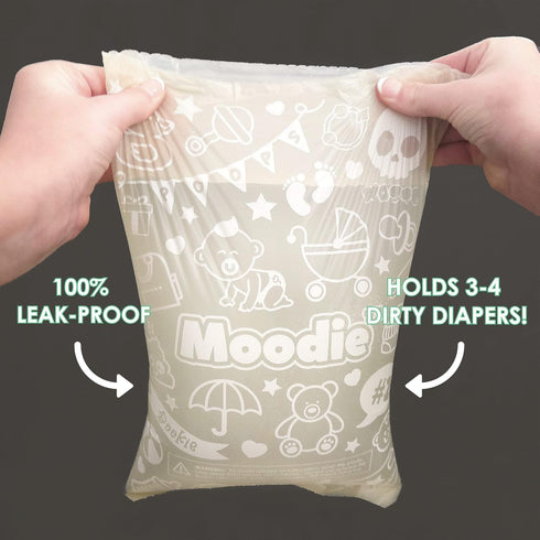 PACK 105 Moodie Disposable Diaper Bags Dispenser COMBO | VANILLA SCENTED Baby Poop Bags TOTAL | Dirty Diaper Trash Bags