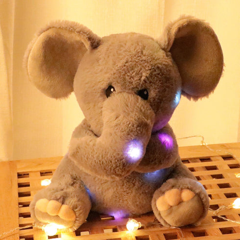 11'' Hopearl LED Musical Stuffed Elephant Lighting Up Singing Plush Toy Adjustable Volume Lullaby Animated Soothe