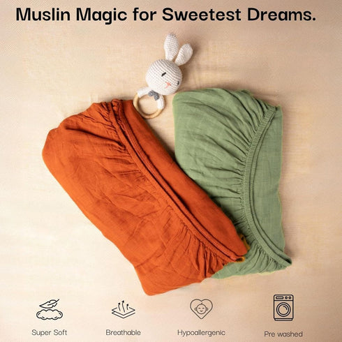 100% 52"x28", 2 Pack Salt Earth Organic Cotton Muslin Standard Fitted Crib Sheet for Boys, Girls & Toddlers Soft