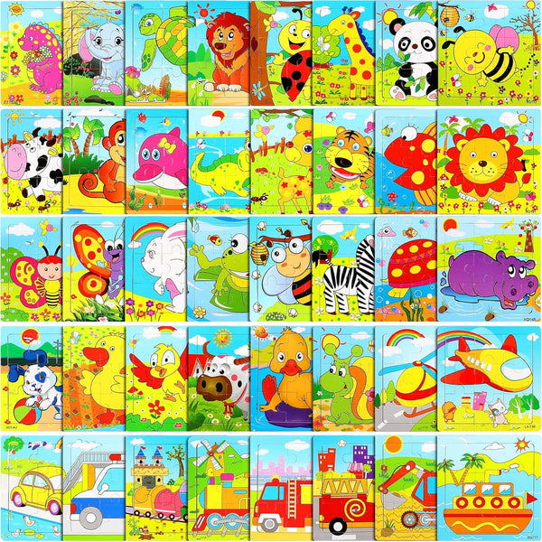 Yunsailing 40 Pack Wooden Puzzles for Kids Ages 3-5, Animals Jigsaw Puzzles for Toddlers, Educational Gifts