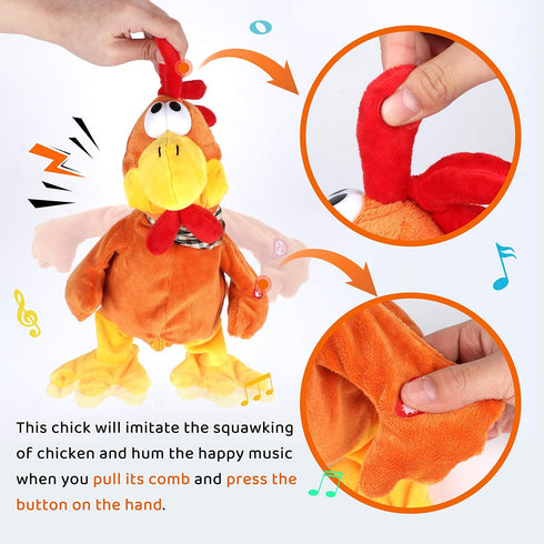 13" Cuteoy Squawking Chicken Musical Stuffed Animal Plushies Walking Singing Waving Rooster Electronic Interactive