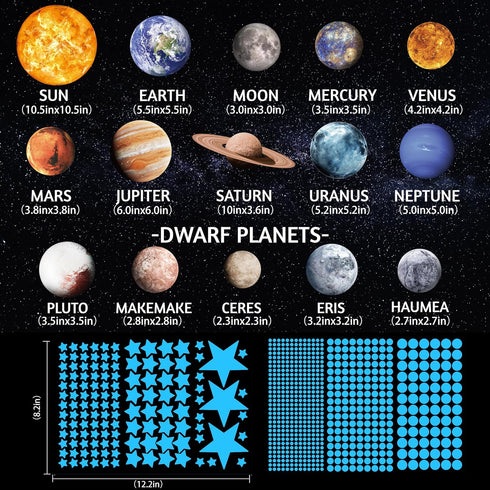780 Solar System Wall Decals Glow in The Dark Stars PCS, Glowing Planets Stickers for Ceiling, Nursery Wall Stickers