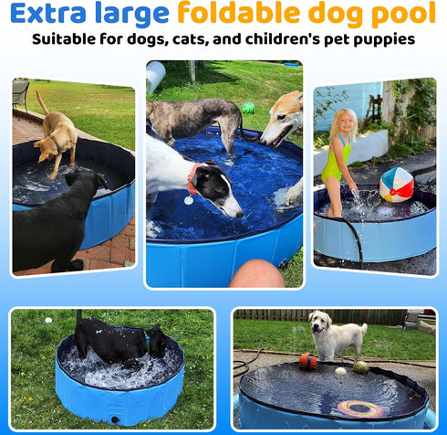 CACSPS 39.5" 12" x Foldable Dog Pool - Collapsible Hard Plastic Kiddie Pool for Dogs & Kids, Non-Slip Pet Bath Tub