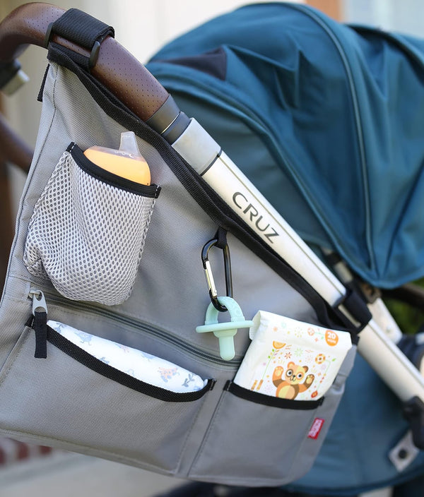 Nuby Fabric Side Stroller Organizer, Keeps Essentials Organized (Gray)