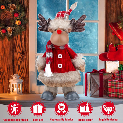 Electric Reindeer with Singing, Dancing, Christmas Animatronics Musical Reindeer, Christmas Plush Doll, Xmas Gift