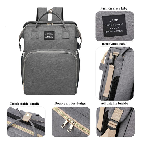 Diaper Bag with Changing Station, 7 in 1 Travel Diaper Bag Backpack, Mommy Bag with USB Charging Port (Grey)