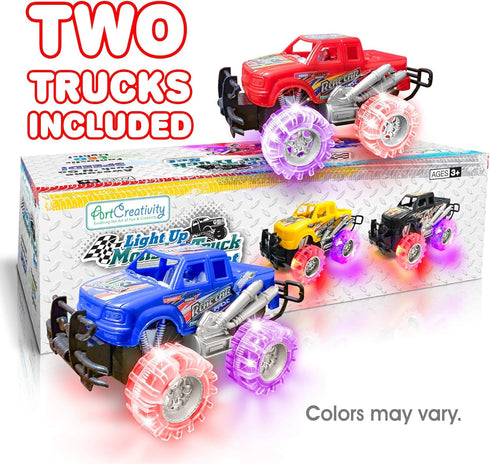 ArtCreativity Light Up Monster Trucks - 2 Toy Truck Set for Boys & Girls, Monster Trucks for Ages 3-6, Easter Gifts