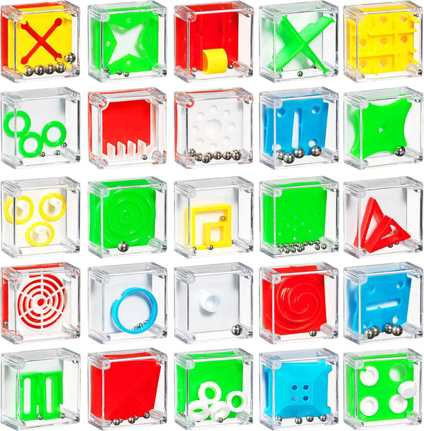 Bedwina Mini Cube Puzzle Box Set - 24 Pack 1.5 Inch 3D Brain Teaser Maze Ball Toy Puzzles for Kids, Teens, Adults