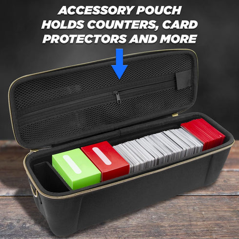 CASEMATIX Card Case Holder for Trading Cards - 1000 Card Game Case with 5 Removable Dividers and Shoulder Strap