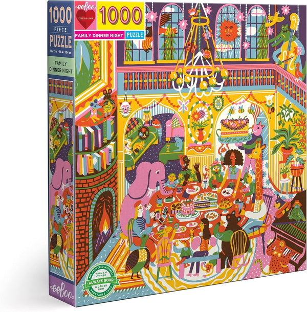 eeBoo Piece and Love Family Dinner Night, 1000 Piece Square Jigsaw Puzzle for Friends and Family
