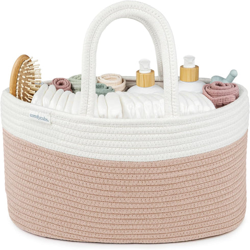 Set (Pack 6) Comfy Cubs Rope Diaper Caddy Organizer and Baby Burp Cloths of Bundled