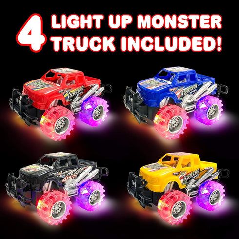 ArtCreativity 4-Pack Light Up Monster Trucks for Boys and Girls, Toddler Monster Truck Toys for Ages 3-8