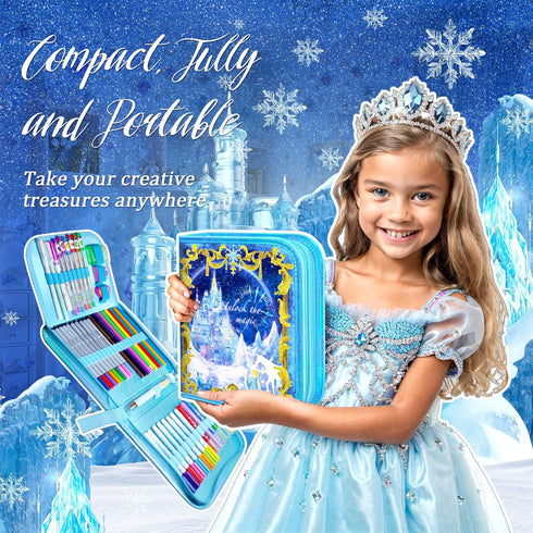 Washable Fruit Scented Markers Set, 53 PCS with Frozen Princess Castle Pencil Case, STEM Toys for Girls