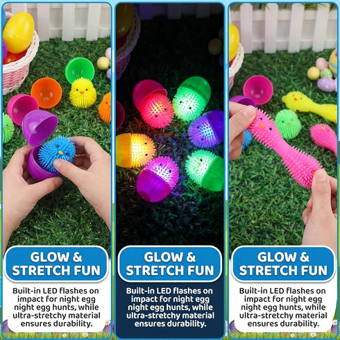 18 Pack Easter Eggs Fillers Light Up Chick Duck Puffer Balls Easter Eggs Filled Toys Easter Basket Stuffers Glow In The