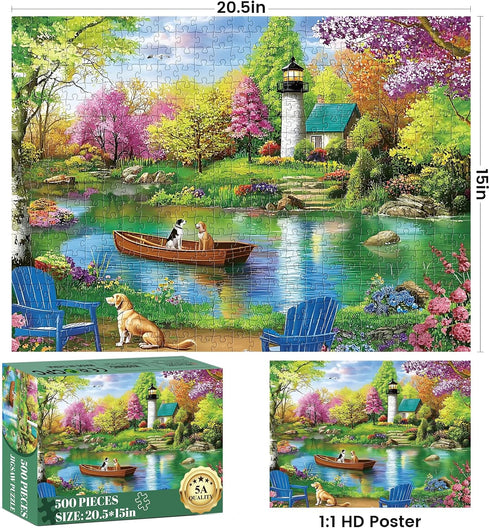 500 Women,20.5*15 Piece Puzzles for Adults,Large Piece Lake Landscape Puzzle for Adults Seniors,Unique Funny Dog Art